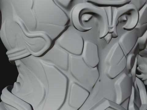 Horned Demon Lord Bust Statue Design 9 - 3D Print Model 3D Print Model