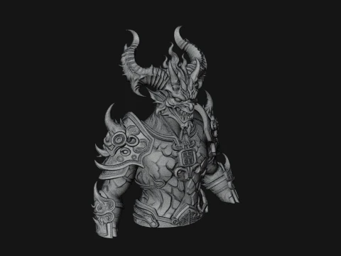 Horned Demon Lord Bust Statue Design 9 - 3D Print Model 3D Print Model