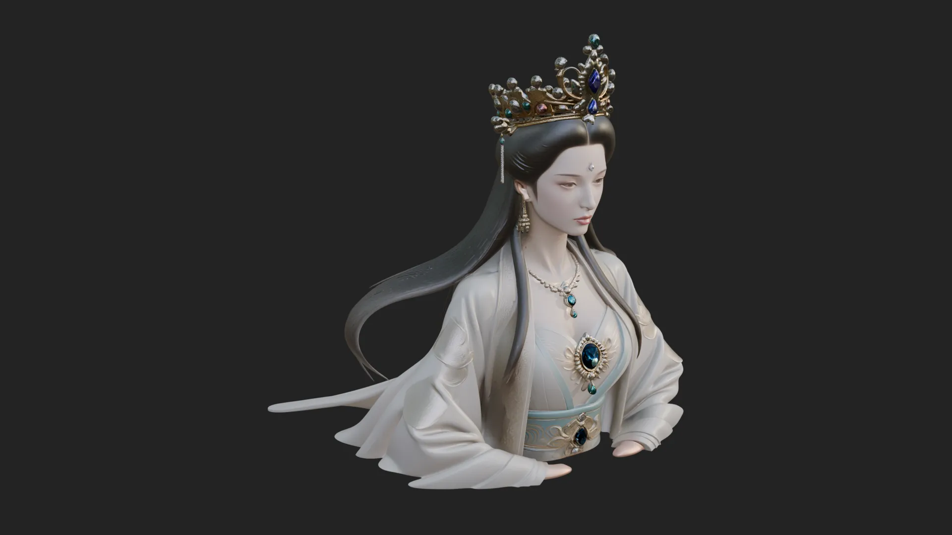 Crowned Chinese Woman Bust Statue Design 1 - 3D Print Model 3D Print Model .c4d .max .obj .3ds .fbx .stl .blend 