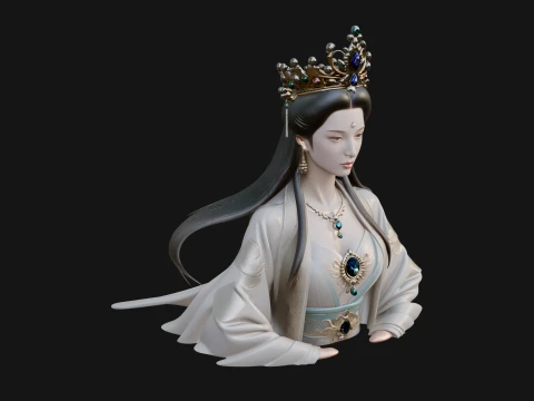 Crowned Chinese Woman Bust Statue Design 1 - 3D Print Model 3D Print Model