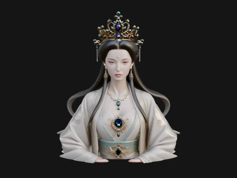 Crowned Chinese Woman Bust Statue Design 1 - 3D Print Model 3D Print Model