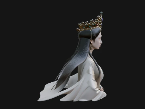 Crowned Chinese Woman Bust Statue Design 1 - 3D Print Model 3D Print Model