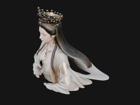 Crowned Chinese Woman Bust Statue Design 1 - 3D Print Model 3D Print Model