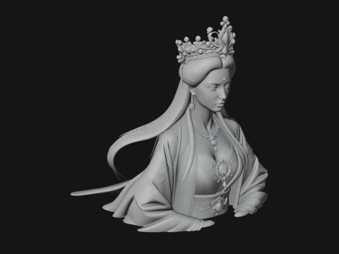 Crowned Chinese Woman Bust Statue Design 1 - 3D Print Model 3D Print Model