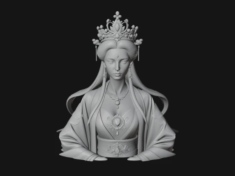 Crowned Chinese Woman Bust Statue Design 1 - 3D Print Model 3D Print Model