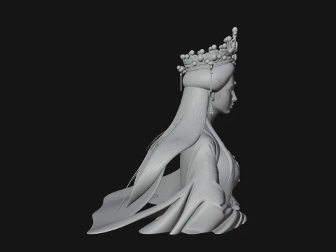 Crowned Chinese Woman Bust Statue Design 1 - 3D Print Model 3D Print Model