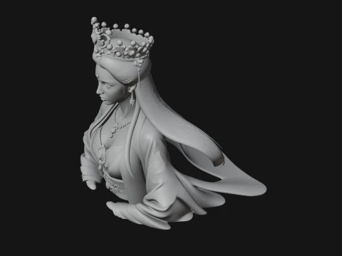 Crowned Chinese Woman Bust Statue Design 1 - 3D Print Model 3D Print Model