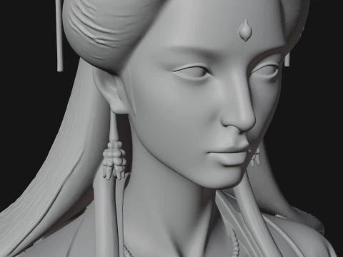 Crowned Chinese Woman Bust Statue Design 1 - 3D Print Model 3D Print Model
