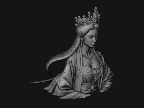 Crowned Chinese Woman Bust Statue Design 1 - 3D Print Model 3D Print Model