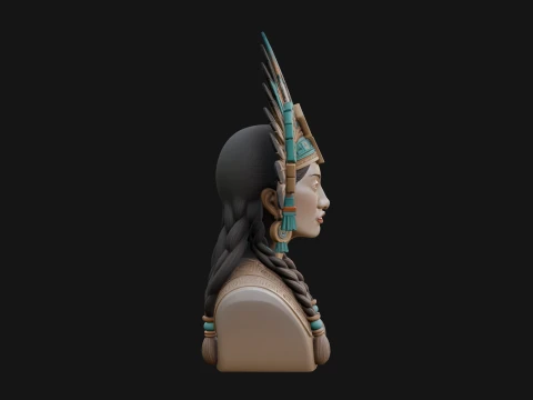 Feathered Headdress Woman Bust Statue Design 2 - 3D Print Model 3D Print Model