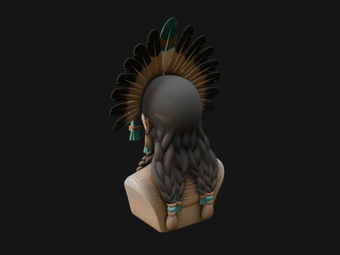 Feathered Headdress Woman Bust Statue Design 2 - 3D Print Model 3D Print Model