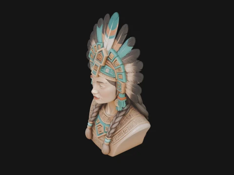 Feathered Headdress Woman Bust Statue Design 2 - 3D Print Model 3D Print Model