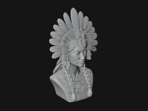 Feathered Headdress Woman Bust Statue Design 2 - 3D Print Model 3D Print Model