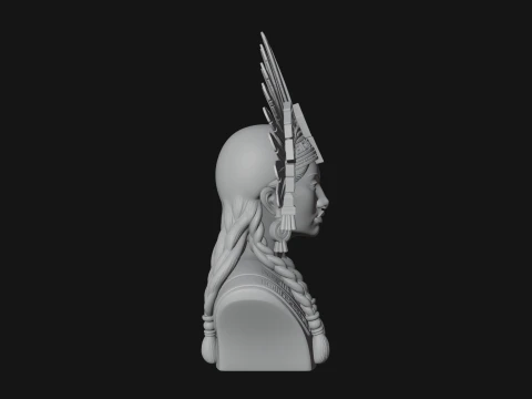 Feathered Headdress Woman Bust Statue Design 2 - 3D Print Model 3D Print Model