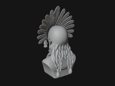 Feathered Headdress Woman Bust Statue Design 2 - 3D Print Model 3D Print Model