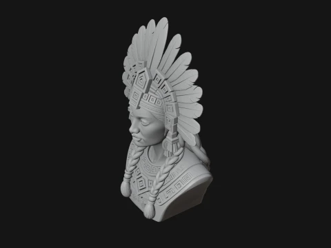 Feathered Headdress Woman Bust Statue Design 2 - 3D Print Model 3D Print Model