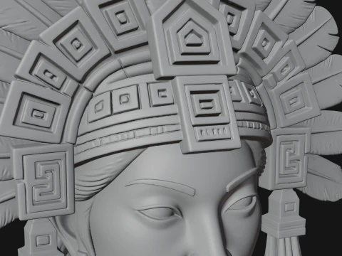 Feathered Headdress Woman Bust Statue Design 2 - 3D Print Model 3D Print Model