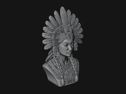 Feathered Headdress Woman Bust Statue Design 2 - 3D Print Model 3D Print Model
