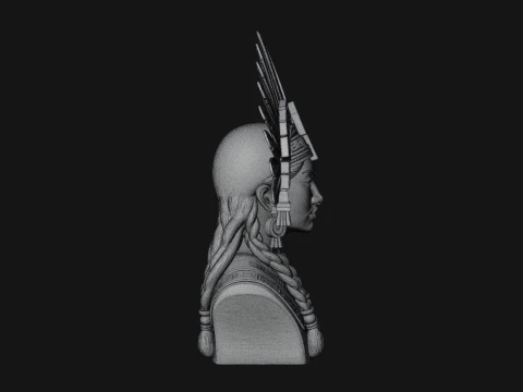 Feathered Headdress Woman Bust Statue Design 2 - 3D Print Model 3D Print Model