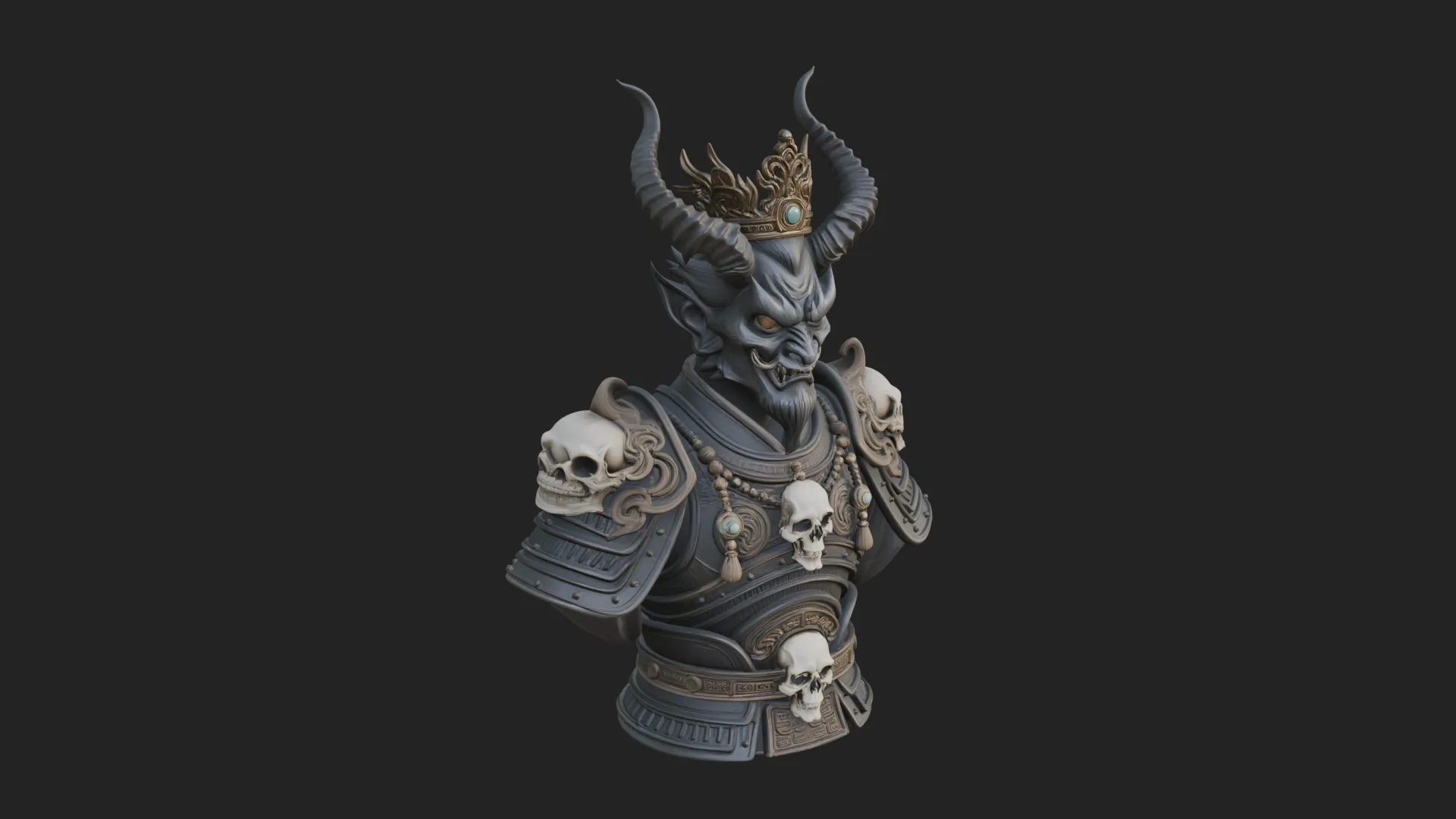 Horned Demon Warrior Bust Statue Design 2 - 3D Print Model 3D Print Model .c4d .max .obj .3ds .fbx .stl .blend 