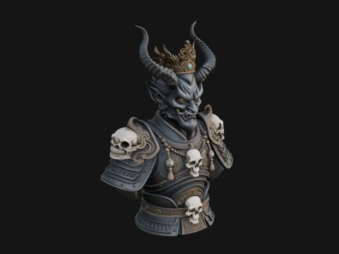 Horned Demon Warrior Bust Statue Design 2 - 3D Print Model 3D Print Model