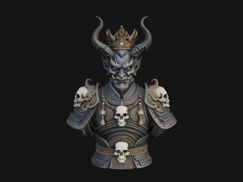 Horned Demon Warrior Bust Statue Design 2 - 3D Print Model 3D Print Model