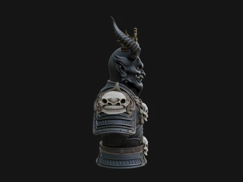 Horned Demon Warrior Bust Statue Design 2 - 3D Print Model 3D Print Model