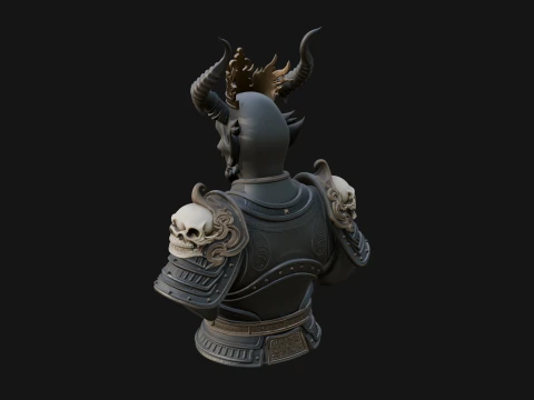 Horned Demon Warrior Bust Statue Design 2 - 3D Print Model 3D Print Model