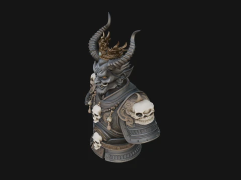 Horned Demon Warrior Bust Statue Design 2 - 3D Print Model 3D Print Model