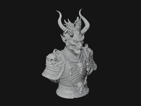 Horned Demon Warrior Bust Statue Design 2 - 3D Print Model 3D Print Model