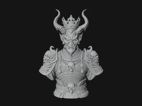 Horned Demon Warrior Bust Statue Design 2 - 3D Print Model 3D Print Model