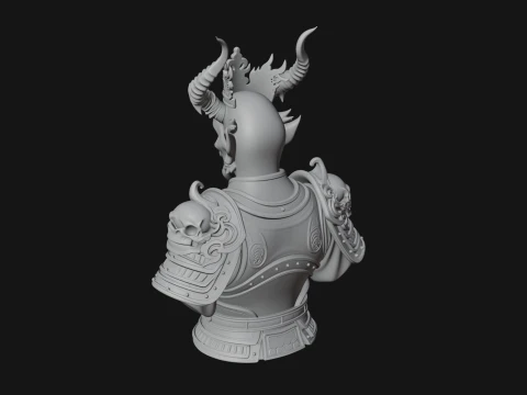 Horned Demon Warrior Bust Statue Design 2 - 3D Print Model 3D Print Model