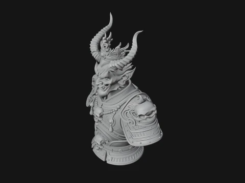 Horned Demon Warrior Bust Statue Design 2 - 3D Print Model 3D Print Model