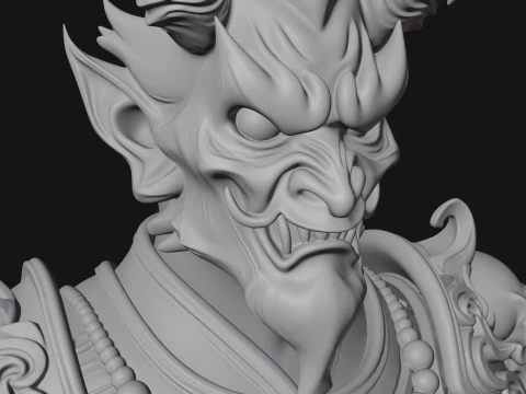 Horned Demon Warrior Bust Statue Design 2 - 3D Print Model 3D Print Model