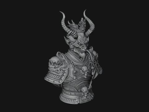 Horned Demon Warrior Bust Statue Design 2 - 3D Print Model 3D Print Model