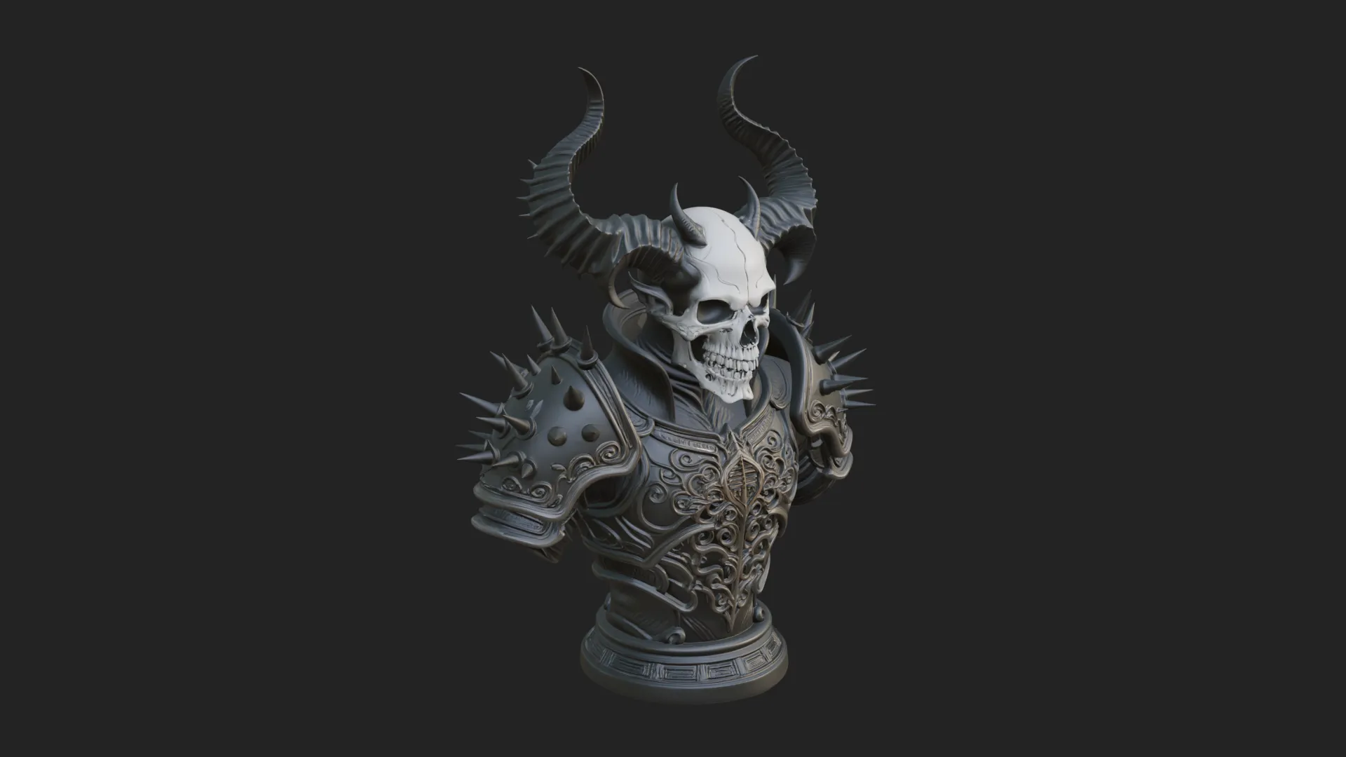 Horned Skull Skeleton Bust Statue Design 2 - 3D Print Model 3D Print Model .c4d .max .obj .3ds .fbx .stl .blend 