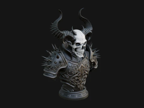 Horned Skull Skeleton Bust Statue Design 2 - 3D Print Model 3D Print Model