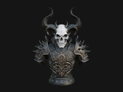 Horned Skull Skeleton Bust Statue Design 2 - 3D Print Model 3D Print Model