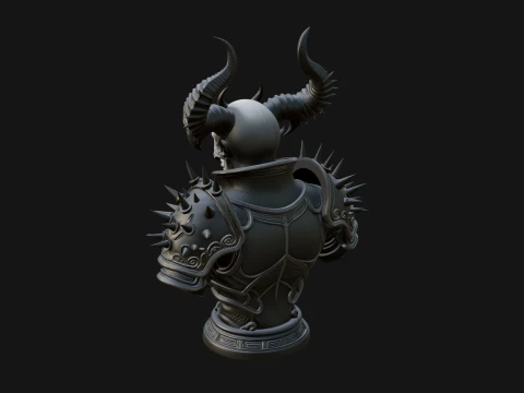 Horned Skull Skeleton Bust Statue Design 2 - 3D Print Model 3D Print Model