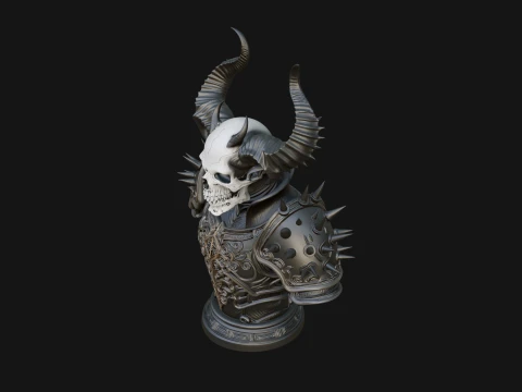 Horned Skull Skeleton Bust Statue Design 2 - 3D Print Model 3D Print Model