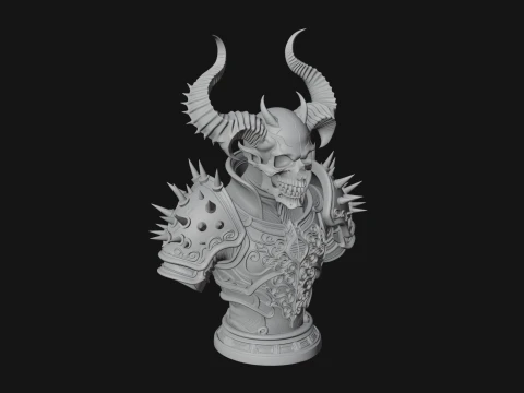 Horned Skull Skeleton Bust Statue Design 2 - 3D Print Model 3D Print Model