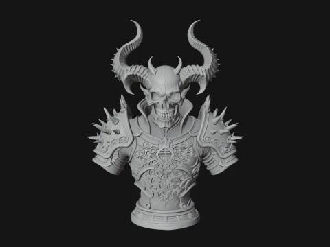 Horned Skull Skeleton Bust Statue Design 2 - 3D Print Model 3D Print Model