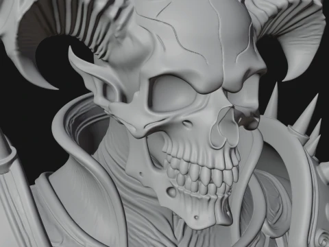 Horned Skull Skeleton Bust Statue Design 2 - 3D Print Model 3D Print Model