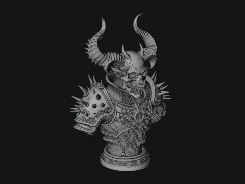 Horned Skull Skeleton Bust Statue Design 2 - 3D Print Model 3D Print Model