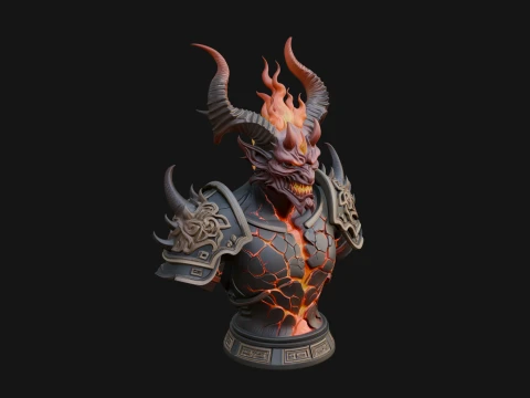 Horned Demon Lord Bust Statue Design 10 - 3D Print Model 3D Print Model