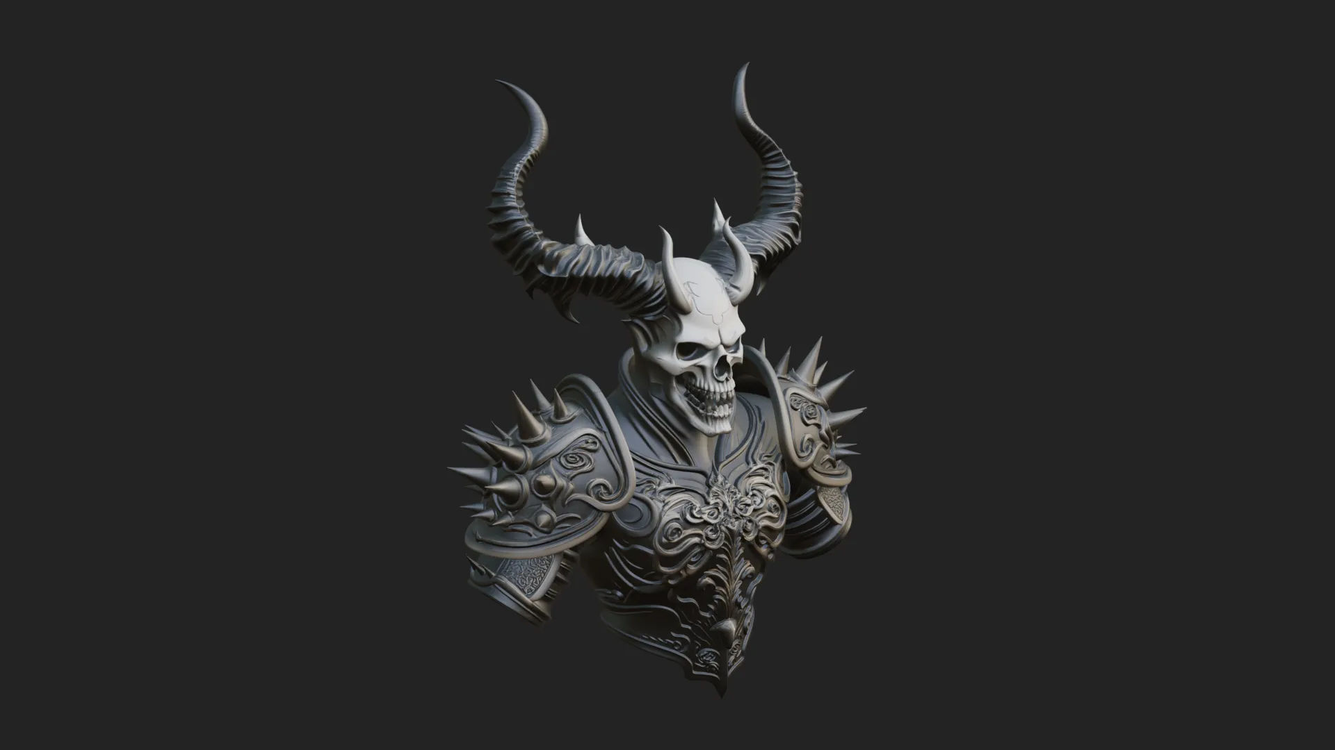 Horned Skull Skeleton Bust Statue Design 3 - 3D Print Model 3D Print Model .c4d .max .obj .3ds .fbx .stl .blend 