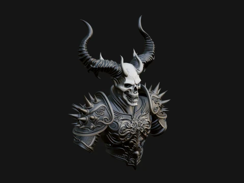 Horned Skull Skeleton Bust Statue Design 3 - 3D Print Model 3D Print Model