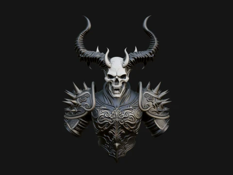 Horned Skull Skeleton Bust Statue Design 3 - 3D Print Model 3D Print Model
