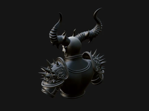 Horned Skull Skeleton Bust Statue Design 3 - 3D Print Model 3D Print Model