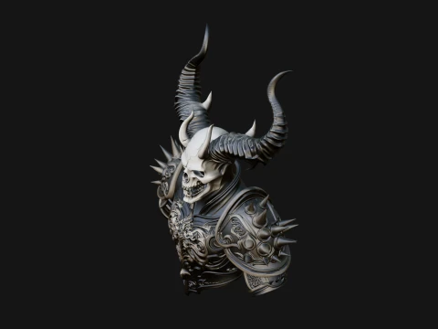 Horned Skull Skeleton Bust Statue Design 3 - 3D Print Model 3D Print Model